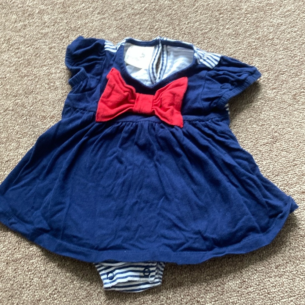 ❤️Navy Blue Baby Dress with Red Bow - Picture 1 of 4